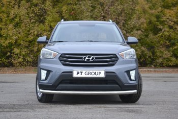 Защита переднего бампера одинарная из трубы d63 мм Petroil Tuning Hyundai Creta  GS (2015-2021) дорестайлинг, рестайлинг (Нержавеющая полированная сталь)