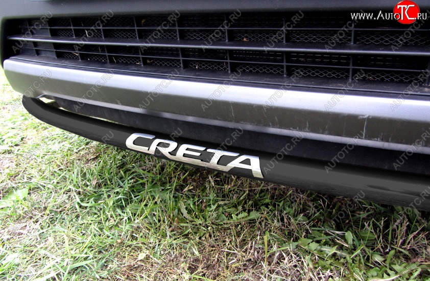 6 849 р. Защита переднего бампера Slitkoff (d42, черная,с надписью)  Hyundai Creta  GS (2015-2021) дорестайлинг, рестайлинг (Цвет: серебристый)  с доставкой в г. Пермь