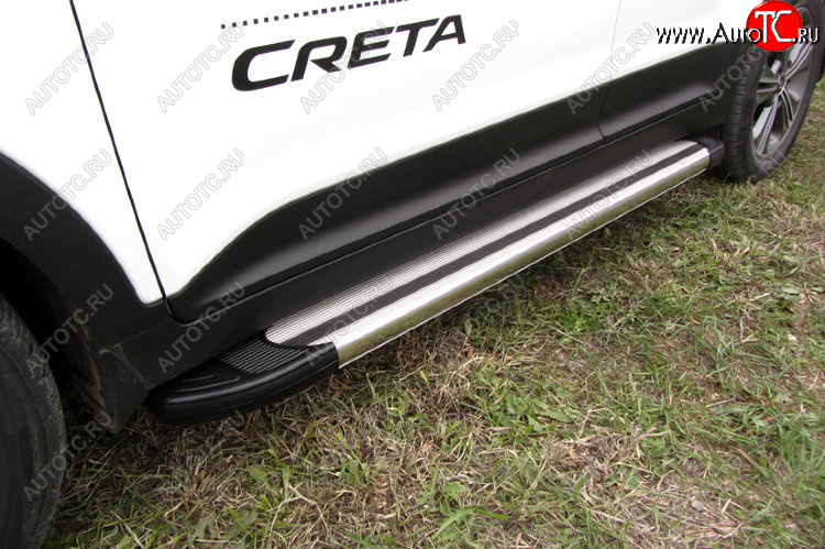 10 699 р. Пороги алюминиевые Slitkoff Hyundai Creta GS дорестайлинг (2015-2019) (Luxe Silver)  с доставкой в г. Пермь