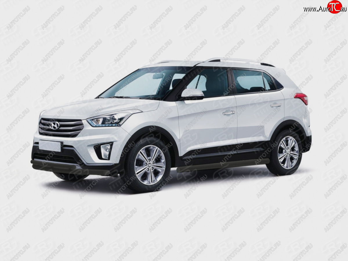 13 999 р. Защита порогов (Ø63 мм) SLITKOFF  Hyundai Creta  GS (2015-2021) дорестайлинг, рестайлинг (с заглушками на торцах, порошковая окраска в цвет черный муар)  с доставкой в г. Пермь