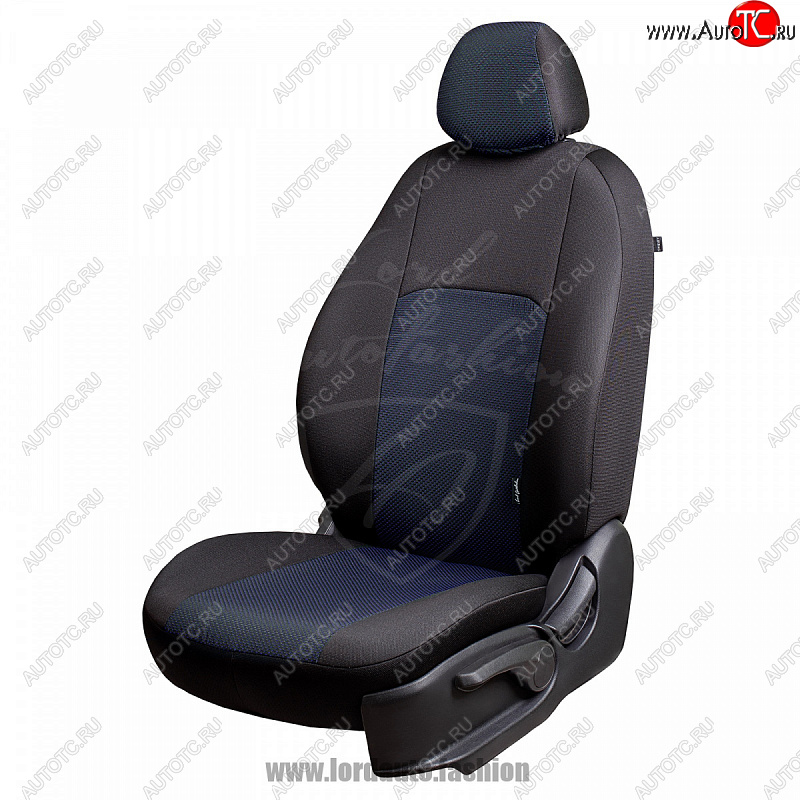 5 999 р. Чехлы для сидений Lord Autofashion Дублин (жаккард, спинка 60/40, 2 Г-образных подголовника) Hyundai Creta GS дорестайлинг (2015-2019) (Черный, вставка Ёж Синий)  с доставкой в г. Пермь