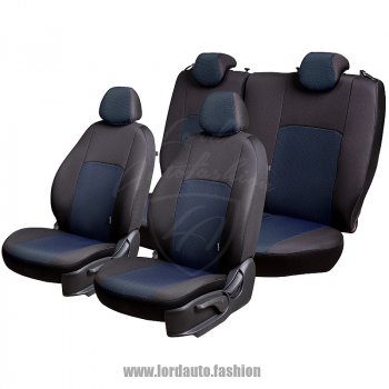 5 999 р. Чехлы для сидений Lord Autofashion Дублин (жаккард, спинка 60/40, 2 Г-образных подголовника) Hyundai Creta GS дорестайлинг (2015-2019) (Черный, вставка Ёж Синий)  с доставкой в г. Пермь. Увеличить фотографию 2