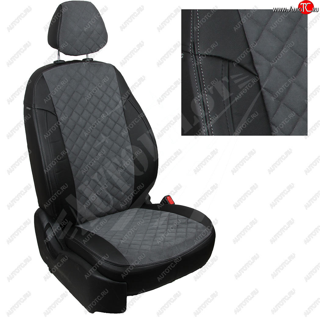 8 749 р. Чехлы сидений AUTOPILOT Алькантара Ромб (60/40)  Hyundai Creta  GS (2015-2021) дорестайлинг, рестайлинг (Черный + Серый)  с доставкой в г. Пермь