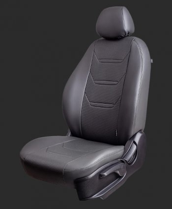 10 299 р. Чехлы для сидений Lord Autofashion Турин 2 (экокожа, спинка 60/40, 2 Г-образных подголовника)  Hyundai Creta  GS (2015-2021) дорестайлинг, рестайлинг (Серый, вставка серая/серая, строчка серая)  с доставкой в г. Пермь. Увеличить фотографию 2