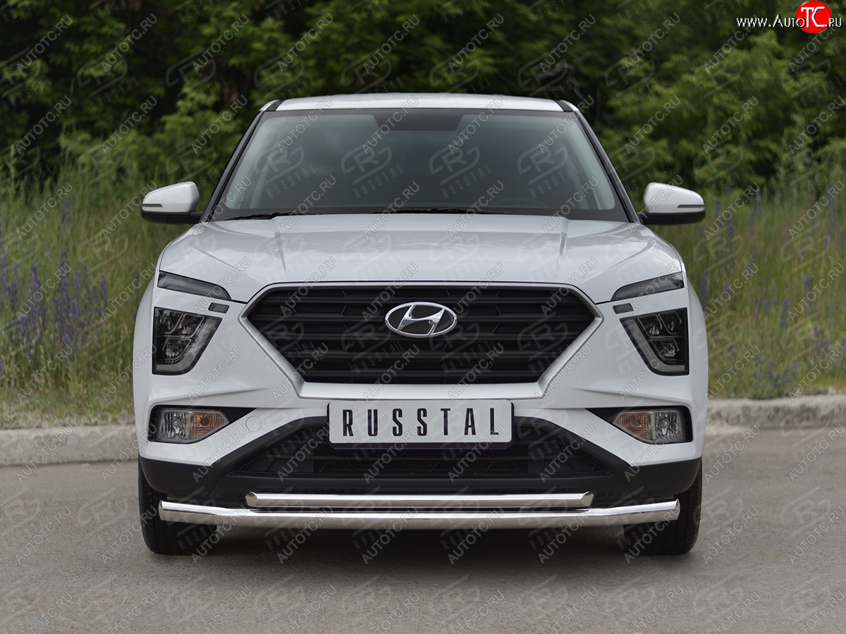 15 999 р. Защита переднего бампера (2 трубы Ø63 и 42 мм, нержавейка) SLITKOFF  Hyundai Creta  SU (2020-2022)  с доставкой в г. Пермь