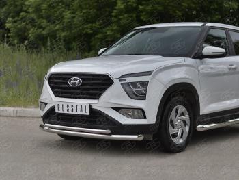 15 999 р. Защита переднего бампера (2 трубы Ø63 и 42 мм, нержавейка) SLITKOFF  Hyundai Creta  SU (2020-2022)  с доставкой в г. Пермь. Увеличить фотографию 2