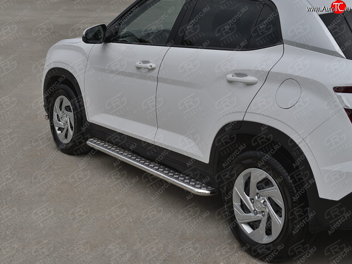 22 999 р. Порожки для ног SLITKOFF (Ø42 мм)  Hyundai Creta  SU (2020-2022) (лист - алюминий, профиль - нержавейка)  с доставкой в г. Пермь