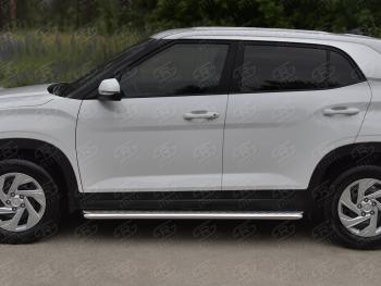 22 999 р. Порожки для ног SLITKOFF (Ø42 мм)  Hyundai Creta  SU (2020-2022) (лист - алюминий, профиль - нержавейка)  с доставкой в г. Пермь. Увеличить фотографию 3