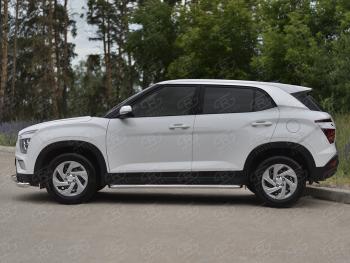 30 299 р. Порожки для ног SLITKOFF (Ø42 мм)  Hyundai Creta  SU (2020-2022) (Лист - нержавейка, профиль - нержавейка)  с доставкой в г. Пермь. Увеличить фотографию 2