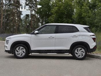 20 999 р. Защита порогов (Ø76 мм с проступью, нержавейка) SLITKOFF  Hyundai Creta  SU (2020-2022) (торцы с пластиковыми заглушками)  с доставкой в г. Пермь. Увеличить фотографию 2