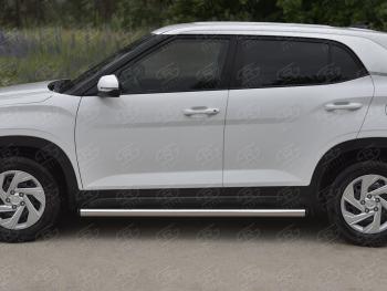 16 449 р. Защита порогов (Ø63 мм, нержавейка) SLITKOFF  Hyundai Creta  SU (2020-2022) (торцы с пластиковыми заглушками, , полированная нержавейка)  с доставкой в г. Пермь. Увеличить фотографию 3
