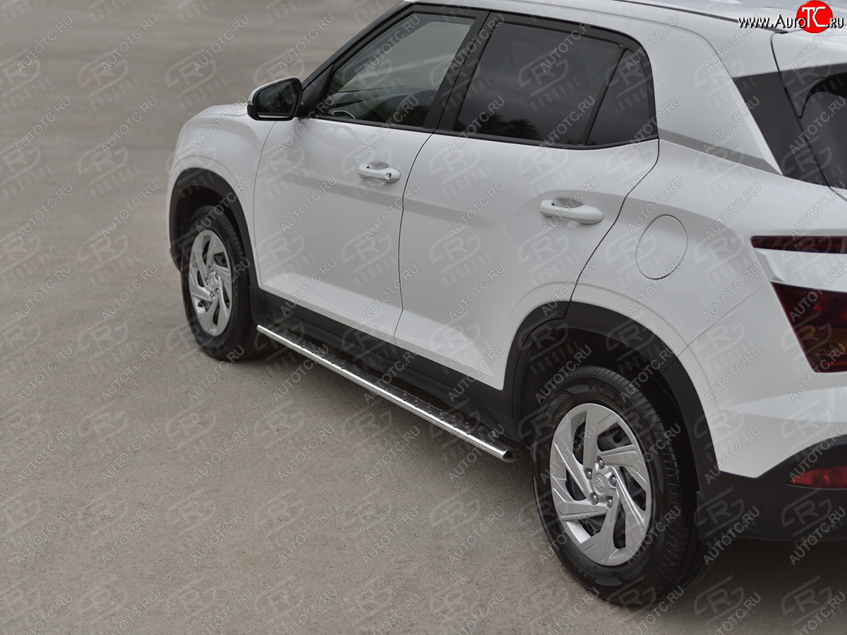23 749 р. Защита порогов (Ø75х42 мм, с проступью) Russtal Hyundai Creta SU (2020-2022) (полированная нержавейка)  с доставкой в г. Пермь