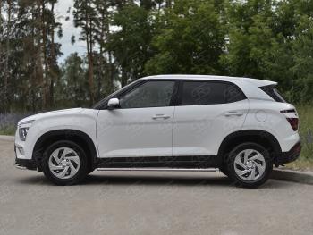 23 749 р. Защита порогов (Ø75х42 мм, с проступью) Russtal Hyundai Creta SU (2020-2022) (полированная нержавейка)  с доставкой в г. Пермь. Увеличить фотографию 2
