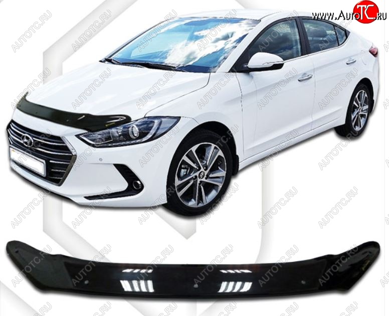 1 999 р. Дефлектор капота CA-Plastic  Hyundai Elantra  AD (2016-2019) дорестайлинг (Classic черный, Без надписи)  с доставкой в г. Пермь