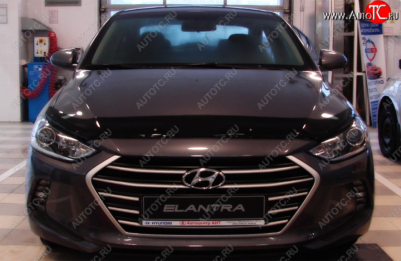 3 299 р. Дефлектор капота SIM  Hyundai Elantra  AD (2016-2019) дорестайлинг  с доставкой в г. Пермь