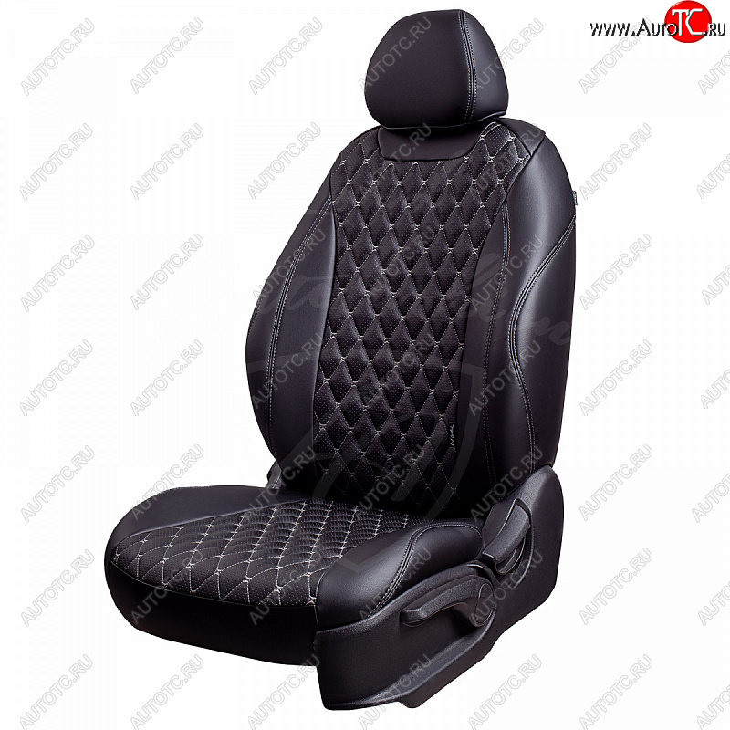 19 649 р. Чехлы для сидений Lord Autofashion Байрон (экокожа, раздельная спинка, с подлокотником, 2 П + 1 Г-образные подголовники) Hyundai Elantra AD дорестайлинг (2016-2019) (Черный, вставка черная, строчка серая)  с доставкой в г. Пермь