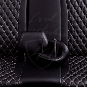 19 649 р. Чехлы для сидений Lord Autofashion Байрон (экокожа, раздельная спинка с отдельными боками, 2 Г-образных подголовника) Hyundai Elantra HD (2006-2011) (Черный, вставка черная, строчка бежевая)  с доставкой в г. Пермь. Увеличить фотографию 6