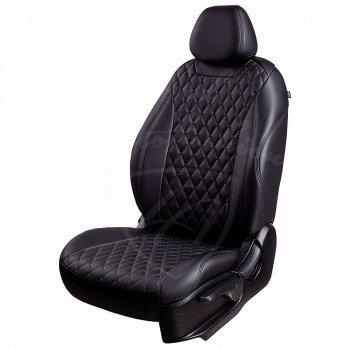 Чехлы для сидений Lord Autofashion Байрон (экокожа, раздельная спинка, с подлокотником, 2 П + 1 Г-образные подголовники) Hyundai Elantra MD дорестайлинг (2010-2013) (Черный, вставка черная, строчка черная)