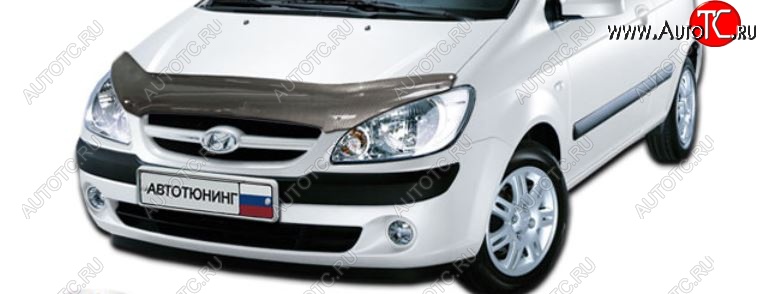 2 399 р. Дефлектор капота CA-Plastiс  Hyundai Getz  TB (2005-2010) хэтчбэк 5 дв. рестайлинг (Шелкография карбон-серебро)  с доставкой в г. Пермь