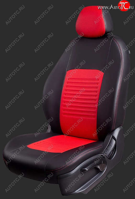 9 449 р. Чехлы для сидений Lord Autofashion Турин (экокожа, спинка 40/60, 3 Г-образных подголовника) Hyundai Getz TB хэтчбэк 5 дв. рестайлинг (2005-2010) (Черный, вставка красная)  с доставкой в г. Пермь
