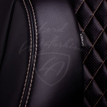9 449 р. Чехлы для сидений Lord Autofashion Турин Ромб (экокожа) Hyundai Santa Fe DM дорестайлинг (2012-2016) (Черный, вставка черная, строчка бежевая)  с доставкой в г. Пермь. Увеличить фотографию 2