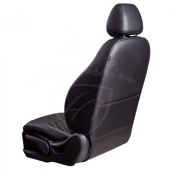 9 449 р. Чехлы для сидений Lord Autofashion Турин Ромб (экокожа) Hyundai Santa Fe DM дорестайлинг (2012-2016) (Черный, вставка черная, строчка бежевая)  с доставкой в г. Пермь. Увеличить фотографию 3