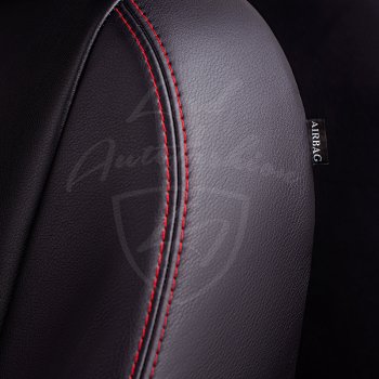 9 449 р. Чехлы для сидений Lord Autofashion Турин Ромб (экокожа) Hyundai Santa Fe DM дорестайлинг (2012-2016) (Черный, вставка черная, строчка красная)  с доставкой в г. Пермь. Увеличить фотографию 2