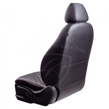 9 449 р. Чехлы для сидений Lord Autofashion Турин Ромб (экокожа) Hyundai Santa Fe DM дорестайлинг (2012-2016) (Черный, вставка черная, строчка красная)  с доставкой в г. Пермь. Увеличить фотографию 3