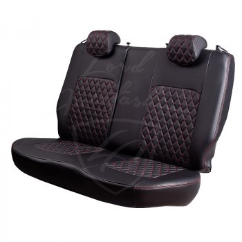 9 449 р. Чехлы для сидений Lord Autofashion Турин Ромб (экокожа) Hyundai Santa Fe DM дорестайлинг (2012-2016) (Черный, вставка черная, строчка красная)  с доставкой в г. Пермь. Увеличить фотографию 4
