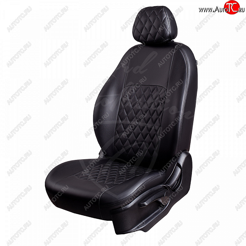 9 449 р. Чехлы для сидений Lord Autofashion Турин Ромб (экокожа) Hyundai Santa Fe DM дорестайлинг (2012-2016) (Черный, вставка черная, строчка черная)  с доставкой в г. Пермь