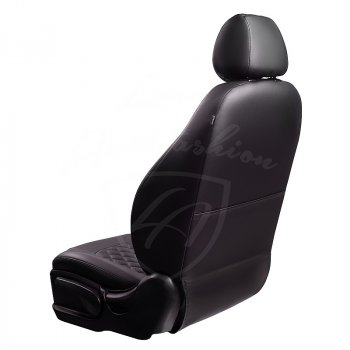 9 449 р. Чехлы для сидений Lord Autofashion Турин Ромб (экокожа) Hyundai Santa Fe DM дорестайлинг (2012-2016) (Черный, вставка черная, строчка черная)  с доставкой в г. Пермь. Увеличить фотографию 3