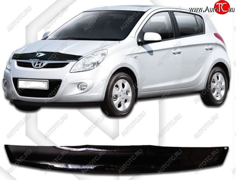 1 899 р. Дефлектор капота CA-Plastic  Hyundai i20  PB (2008-2012) хэтчбэк дорестайлинг (Classic черный, Без надписи)  с доставкой в г. Пермь