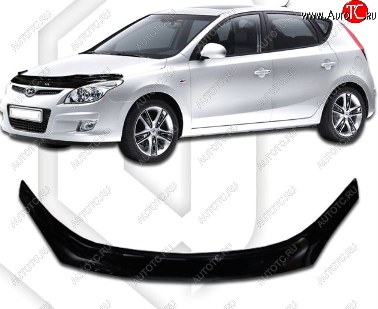 2 199 р. Дефлектор капота CA-Plastic Hyundai I30 FD универсал дорестайлинг (2007-2010) (Classic черный, Без надписи)  с доставкой в г. Пермь