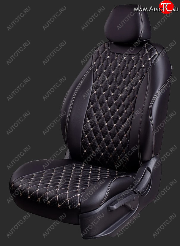 12 399 р. Чехлы для сидений Lord Autofashion Байрон (экокожа, спинка 40/60+подлокотник+ отдел. бок, 3 Г-образных подголовника) Hyundai I40 1 VF дорестайлинг седан (2011-2015) (Черный, вставка черная, строчка бежевая)  с доставкой в г. Пермь
