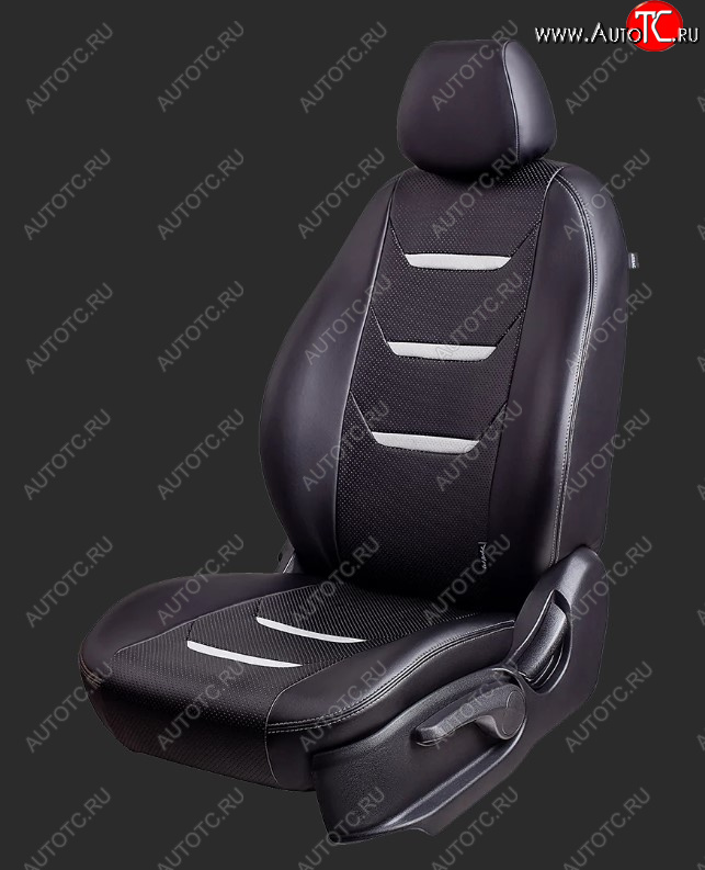 7 399 р. Чехлы для сидений Lord Autofashion Турин 2 (экокожа, спинка 40/60+подлокотник+отдел. бок, 3 Г-образных подголовника) Hyundai I40 1 VF дорестайлинг седан (2011-2015) (Черный, вставка черная/белая, строчка белая)  с доставкой в г. Пермь