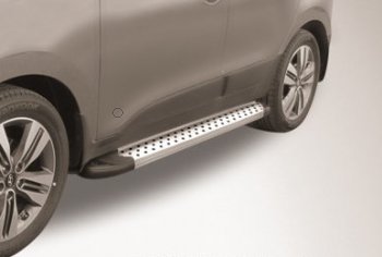 Пороги алюминиевые Slitkoff Hyundai IX35 LM дорестайлинг (2009-2013) (Standart Silver)