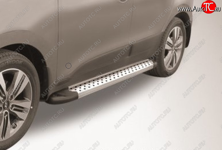 17 399 р. Пороги алюминиевые Slitkoff Hyundai IX35 LM дорестайлинг (2009-2013) (Standart Silver)  с доставкой в г. Пермь