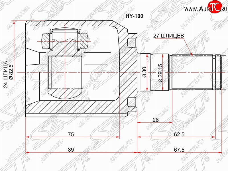 3 399 р. Шрус (внутренний) SAT (24*27*30 мм)  Hyundai IX35  LM (2009-2018), Hyundai Tucson  LM (2010-2017), KIA Sportage  3 SL (2010-2016)  с доставкой в г. Пермь