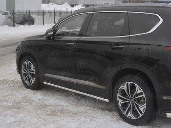 Защита порогов из трубы d42 SLITKOFF Hyundai Santa Fe  TM (2018-2022) дорестайлинг, рестайлинг (Вариант 1 (со скосами на торцах))