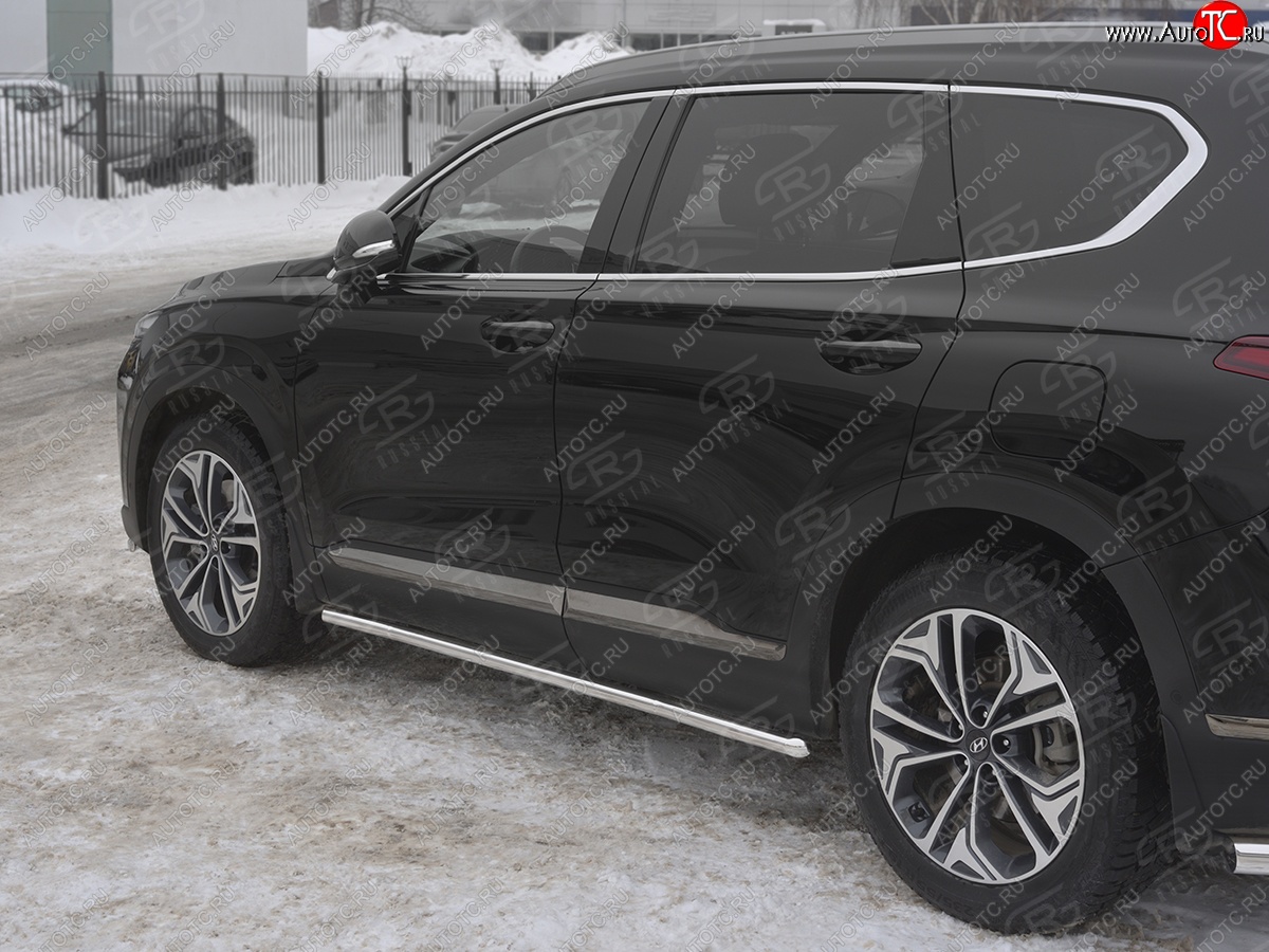 17 299 р. Защита порогов из трубы d42 SLITKOFF Hyundai Santa Fe TM дорестайлинг (2018-2021) (Вариант 1 (со скосами на торцах))  с доставкой в г. Пермь