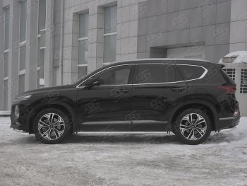 17 299 р. Защита порогов из трубы d42 SLITKOFF Hyundai Santa Fe TM дорестайлинг (2018-2021) (Вариант 1 (со скосами на торцах))  с доставкой в г. Пермь. Увеличить фотографию 2