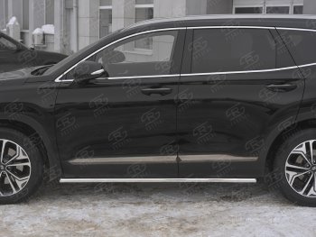 17 299 р. Защита порогов из трубы d42 SLITKOFF Hyundai Santa Fe TM дорестайлинг (2018-2021) (Вариант 1 (со скосами на торцах))  с доставкой в г. Пермь. Увеличить фотографию 3