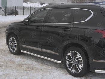 Пороги из трубы d63 SLITKOFF Hyundai Santa Fe  TM (2018-2022) дорестайлинг, рестайлинг (Вариант 1 (со скосами на торцах))