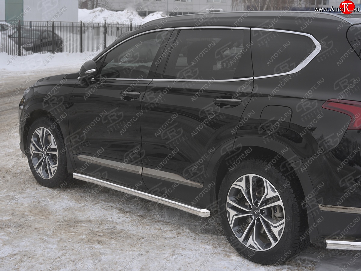 21 599 р. Пороги из трубы d63 SLITKOFF  Hyundai Santa Fe  TM (2018-2022) дорестайлинг, рестайлинг (Вариант 1 (со скосами на торцах))  с доставкой в г. Пермь
