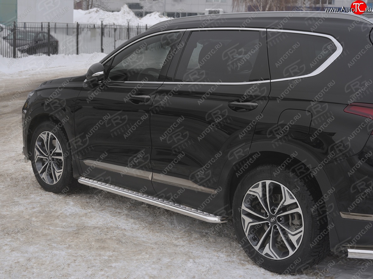 22 999 р. Пороги из трубы d42 с листом SLITKOFF  Hyundai Santa Fe  TM (2018-2021) дорестайлинг (Лист алюм, проф.сталь)  с доставкой в г. Пермь