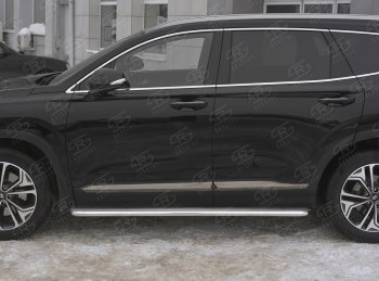 35 549 р. Пороги из трубы d42 с листом SLITKOFF  Hyundai Santa Fe  TM (2018-2021) дорестайлинг (Лист нерж, проф. нерж)  с доставкой в г. Пермь. Увеличить фотографию 3