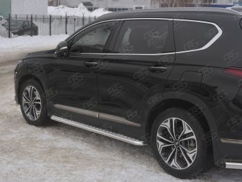 Пороги из трубы d42 с листом SLITKOFF Hyundai Santa Fe  TM (2018-2022) дорестайлинг, рестайлинг (Лист алюм, проф. нерж)