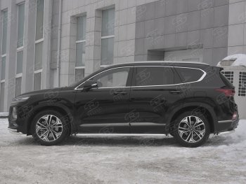 24 649 р. Пороги из трубы d42 с листом SLITKOFF Hyundai Santa Fe TM дорестайлинг (2018-2021) (Лист алюм, проф. нерж)  с доставкой в г. Пермь. Увеличить фотографию 2
