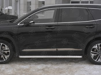 24 649 р. Пороги из трубы d42 с листом SLITKOFF Hyundai Santa Fe TM дорестайлинг (2018-2021) (Лист алюм, проф. нерж)  с доставкой в г. Пермь. Увеличить фотографию 3
