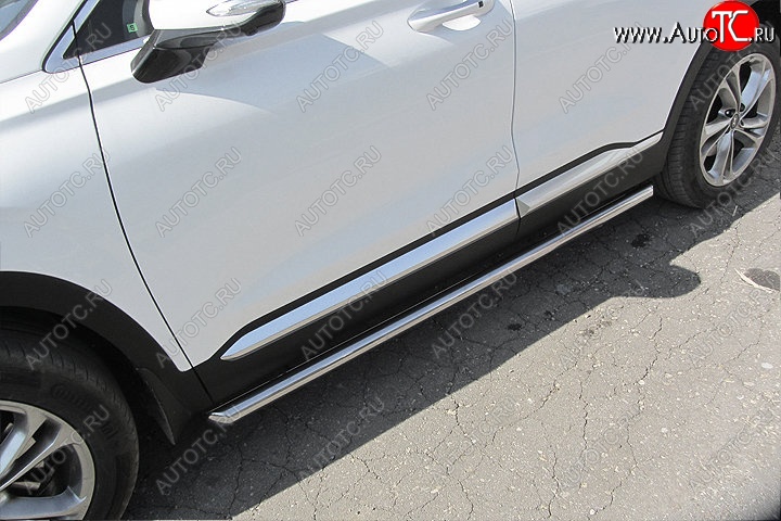 14 799 р. Защита порогов Slitkoff (d57 мм)  Hyundai Santa Fe  TM (2018-2022) дорестайлинг, рестайлинг (Нержавейка, Полированная)  с доставкой в г. Пермь